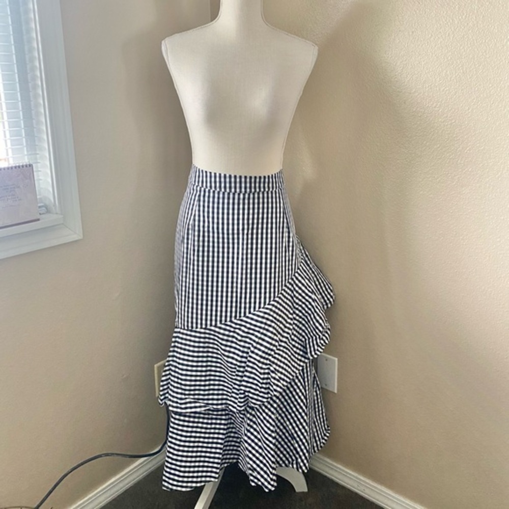 Kaktus black and white gingham ruffle midi skirt, Sz. 2X